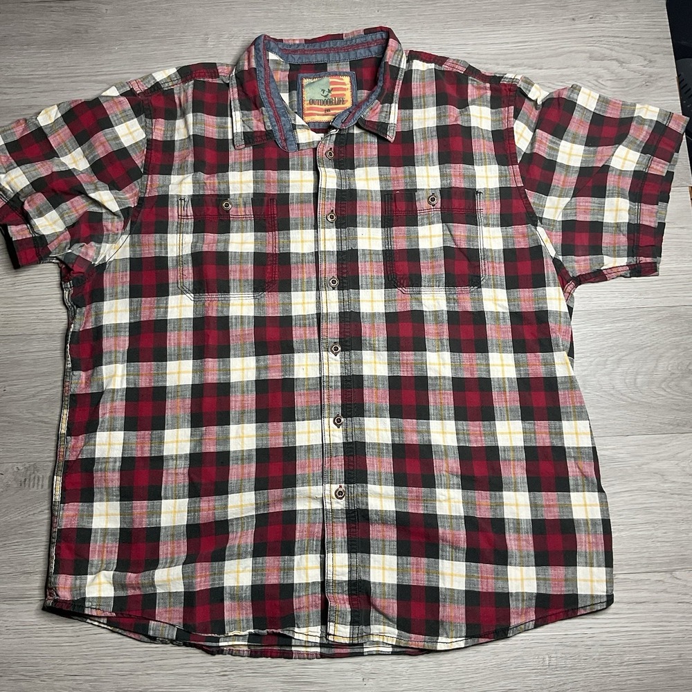OUTDOOR LIFE Mens Size‎ 2 XL Plaid Cotton Short Sleeve Shirt